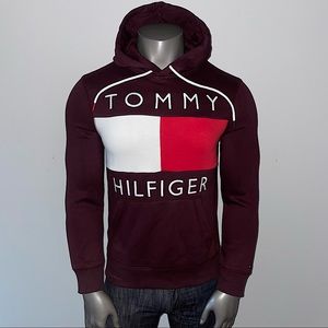 NWT! Tommy Hilfiger Flag Men’s Medium Burgundy Dark Cabernet Hoodie 78F4485-601
